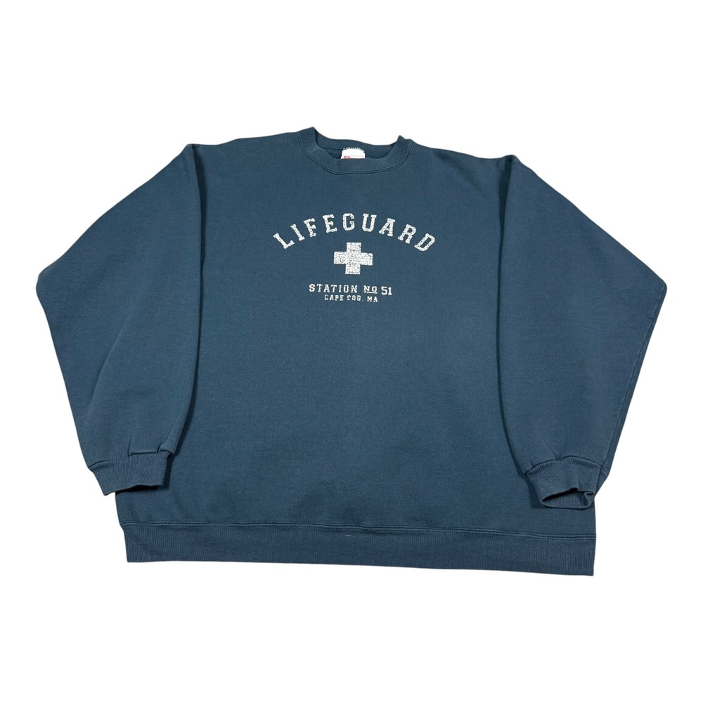 Vintage 90s Hanes Lifeguard Cape Cod Blue Crewneck Sweatshirt Men's XL